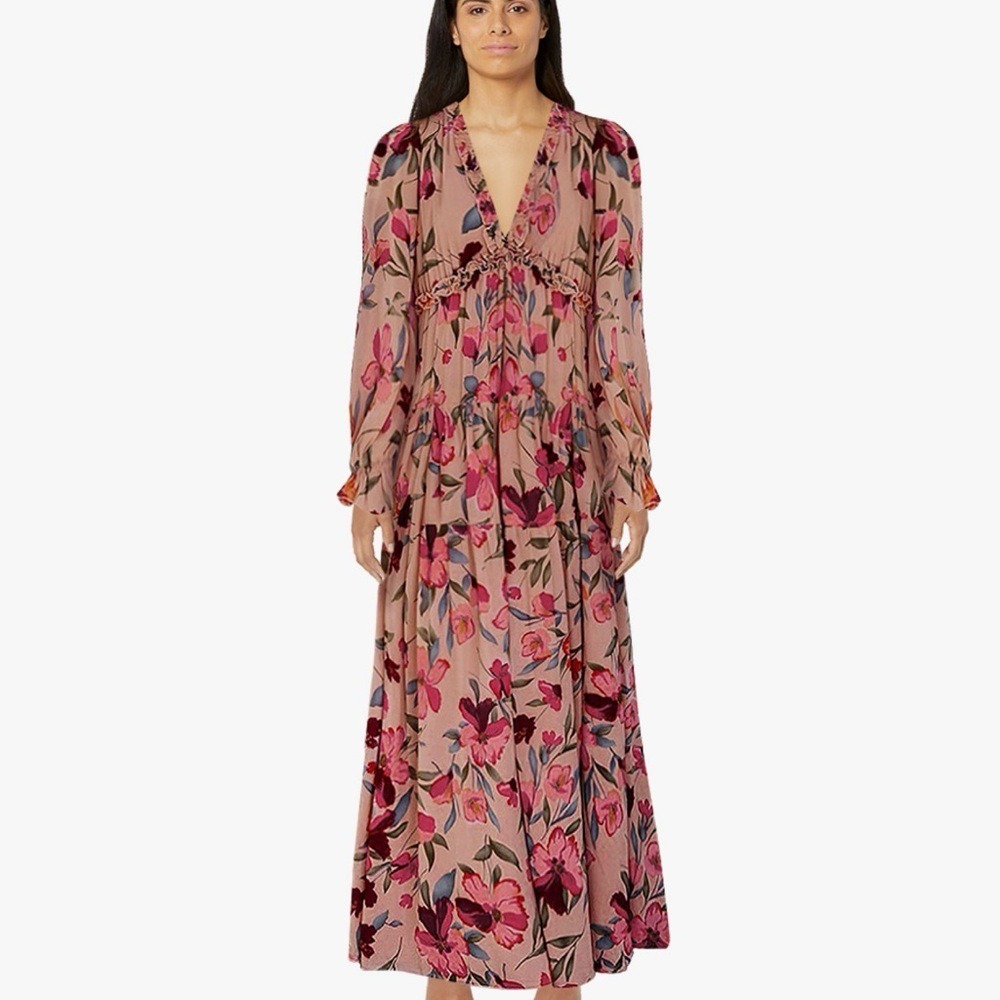 Floral Long‎ Sleeve Maxi Dress, Size M